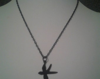 Black Matte Raven Pendant on Black Chain Necklace