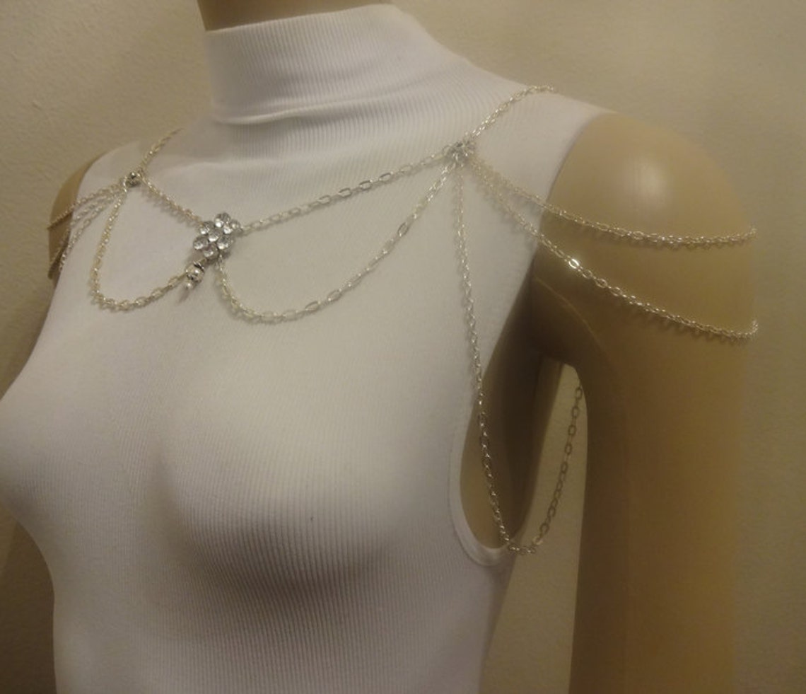 Crystal with Silver and Chain Shoulder Chain Necklace Bridal Etsy