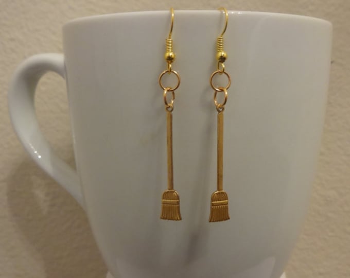 Gold Broomstick Dangle Earrings Etsy