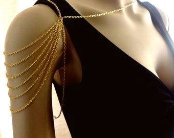 14k Gold Filled or 18k Gold Filled Chain version of Golden Dianne Cascading Shoulder Chain Necklace