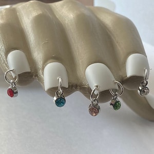 5mm Round Crystal Charms with Silver Pierced Fingernail Jewels