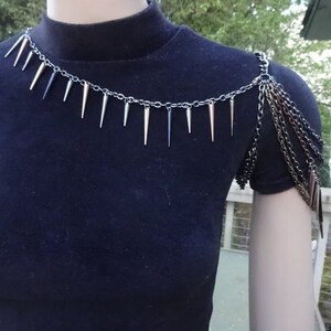 Mixed Metal Spiked Shoulder Chain Necklace Also Available in All One Solid Color image 2