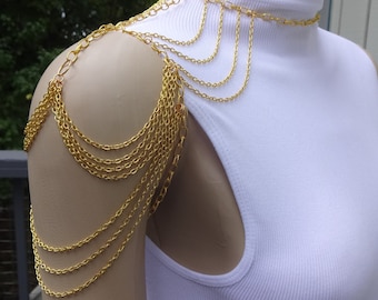 Cadena de collar de hombro drapeado real disponible en oro, plata, gunmetal, negro o bronce