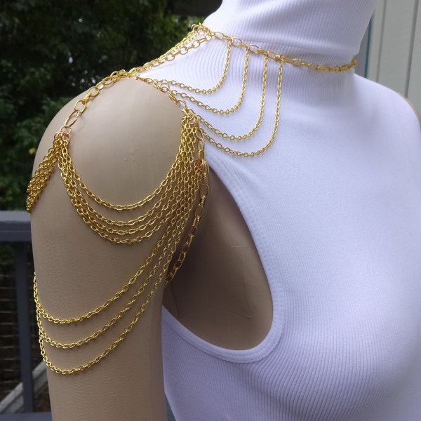 Royal Draped Shoulder Necklace Chain Available in Gold, Silver, Gunmetal, Black or Bronze