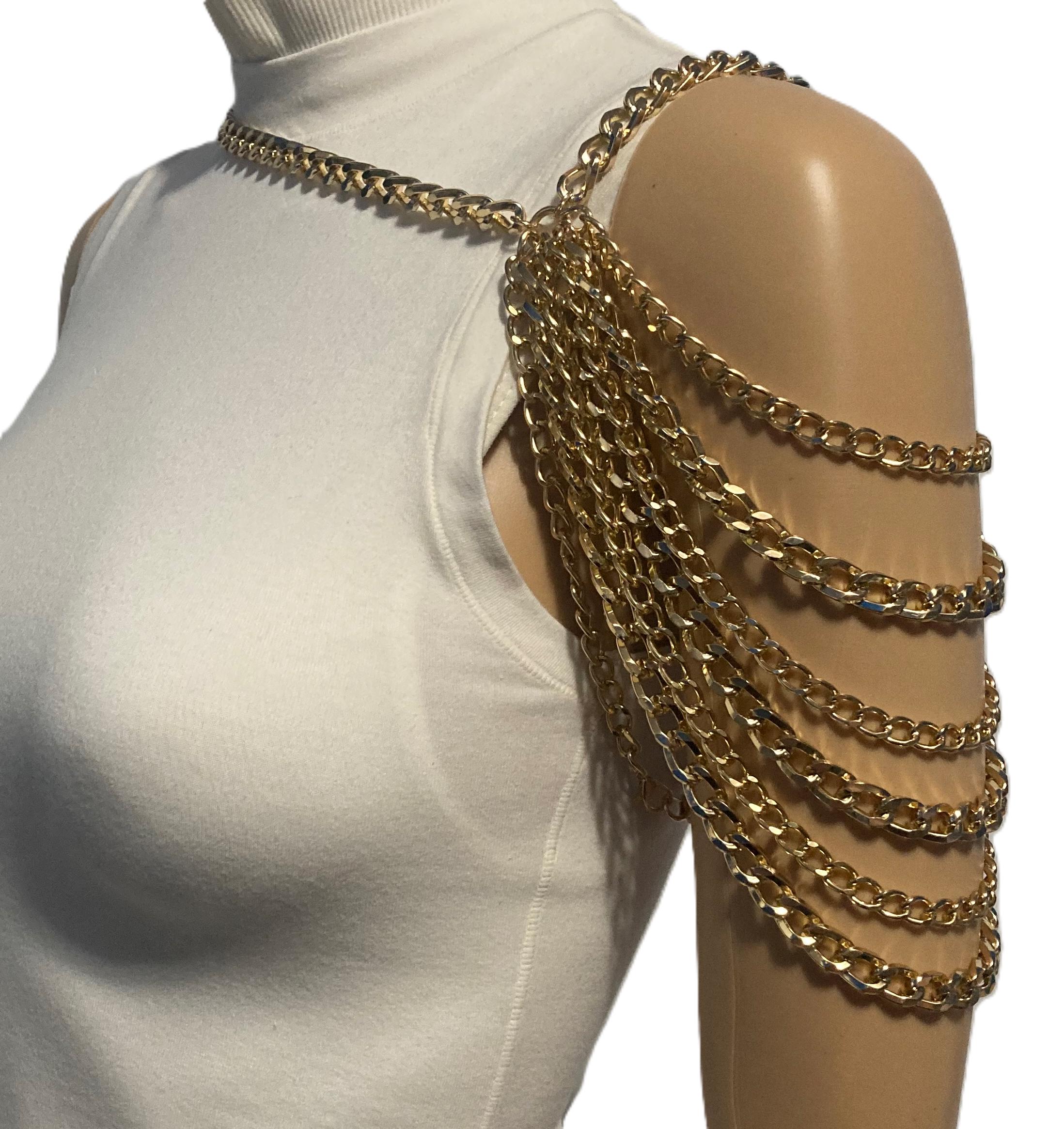 Single Shoulder Gold 2 Sized Chunky Chain Shoulder Chain Necklace