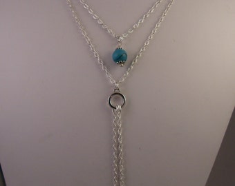 Feathers & Turquoise Colored Two Strand Charm Necklace