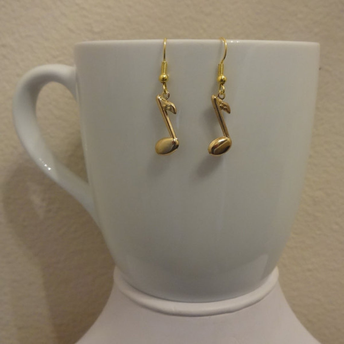 Gold Music Note Dangle Earrings Etsy