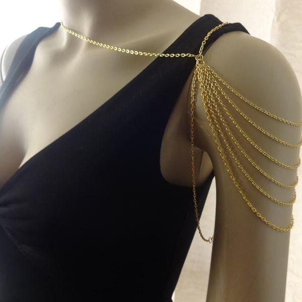 Golden Dianne Cascading Shoulder Chain Necklace with Six Other Colors Available