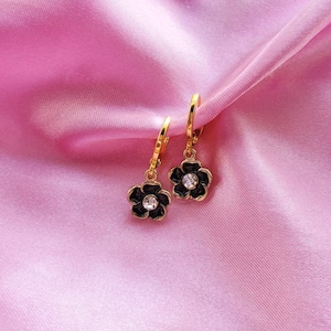 Tiny Flower Charm Dainty Hoop Earrings | Flower Jewelry | Charm Huggie Hoops | Flower Earrings