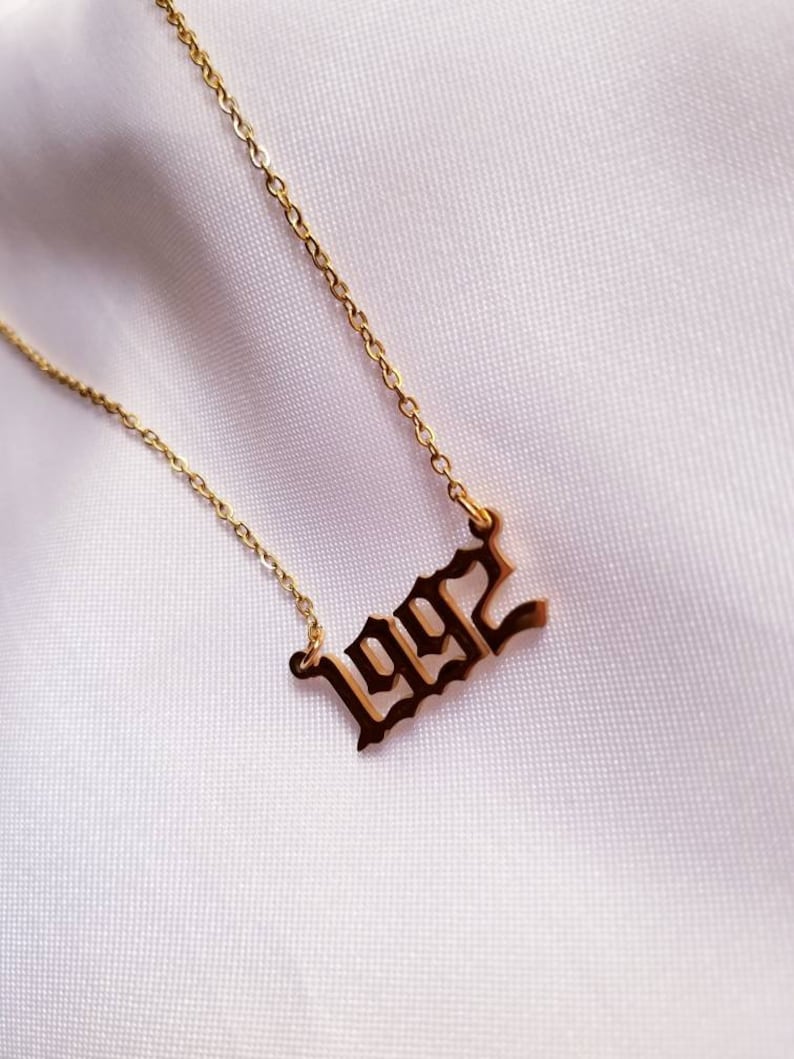 Birth Year Gold Necklace // Monogram Necklace Aesthetic | Etsy