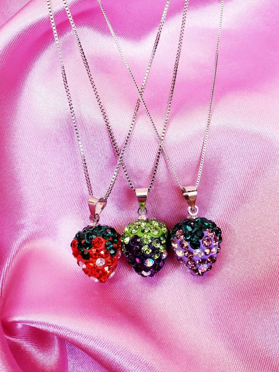 Strawberry fruit charm silver necklace