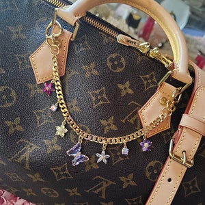 Louis Vuitton Inspired keychain Pom Pom bag charm Purse Charm Handbag charm  clip Gold Bling Crystal Rhines…