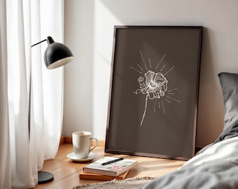 Minimalistische bloemenkunst, witte botanische print, modern bohodecor (digitale download)