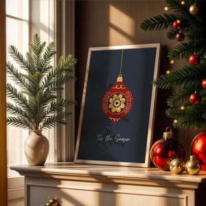 Red Ornament Christmas Print: Festive Holiday Wall Art (Digital Download)