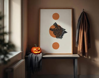 Howling Wolf Art Print | Halloween Wolf Home Decor (Digital Download)