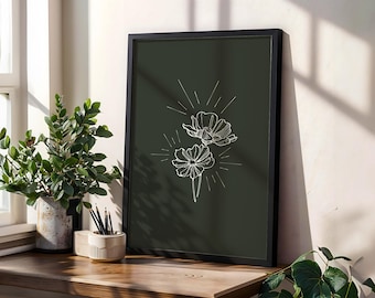 Minimalist Floral Wall Print, Botanical Art Illustration (Digital Download)