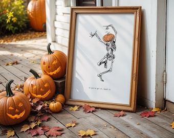 Skeleton Art Print, Halloween Pumpkin Decor (Digital Download)