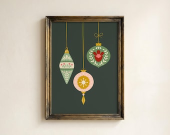 Christmas Ornaments Printable Wall Art, Festive Holiday Decor (Digital Download)
