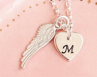 Angel Wing Necklace ∙ Sterling Silver Memorial Necklace ∙ Baby Loss ∙ Personalised Initial Necklace ∙ Bereavement Gift ∙ Birthday Gift