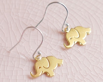 Gold Elephant Earrings Dangle Earrings 