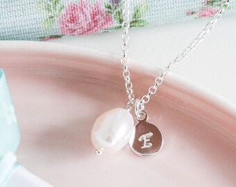 Personalised Freshwater Pearl Necklace ∙ Sterling Silver ∙ Bridesmaid Gift ∙ Custom Initial Necklace ∙ Birthday Idea ∙ Valentines Present