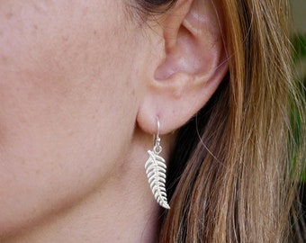 Sterling Silver Fern Leaf Drop Earrings ∙ Dangle Earrings ∙ Bridesmaid Gift ∙ Birthday Present for Her ∙ Nature Inspired Mothers Day Present