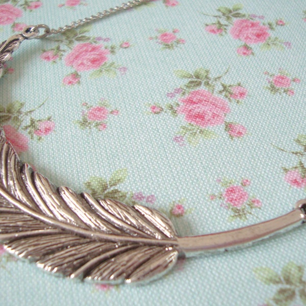 Feather Necklace - Large Antique Silver Statement Necklace - Feather Jewellery
