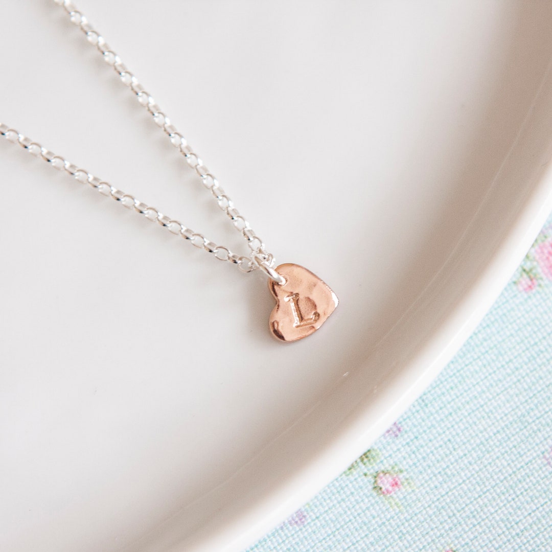 Rose gold heart initial necklace Clearance