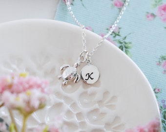Sea Turtle Necklace • Personalised Birthday Gift for Her • Custom Jewellery • Girl Initial Necklace • Girl Gift • Tortoise