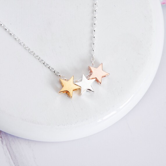 3 Star Necklace ∙ Gold, Sterling Silver \u0026 Rose Gold ∙ Mixed Metal Jewellery ∙ Birthday Gift Idea ∙ Triple Star Necklace ∙ Christmas