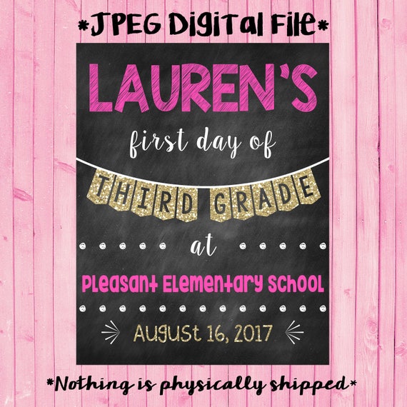 First Day of Third Grade Chalkboard Poster Back to School Sign First Day of School Sign First Day of 3rd Grade Chalkboard Poster Il_570xn