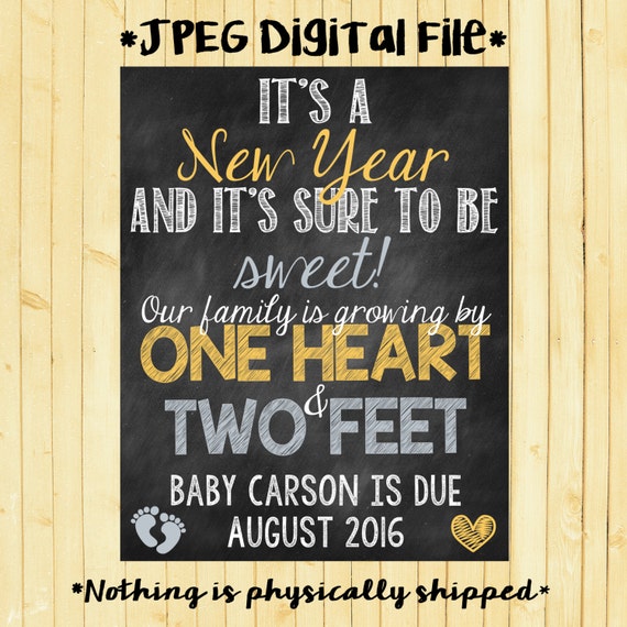 New Year Pregnancy Announcement New Year Pregnancy Reveal New Year Baby New Year Growing Family One Heart Two Feet *DIGITAL FILE Il_570xn