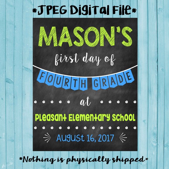First Day of Fourth Grade Chalkboard Poster Back to School Sign First Day of School Sign First Day of 4th Grade Chalkboard Poster Il_570xn