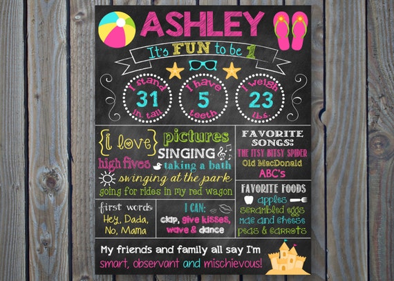 Beach First Birthday Chalkboard First Birthday Poster Chalkboard Poster Beach Theme Birthday Il_570xn