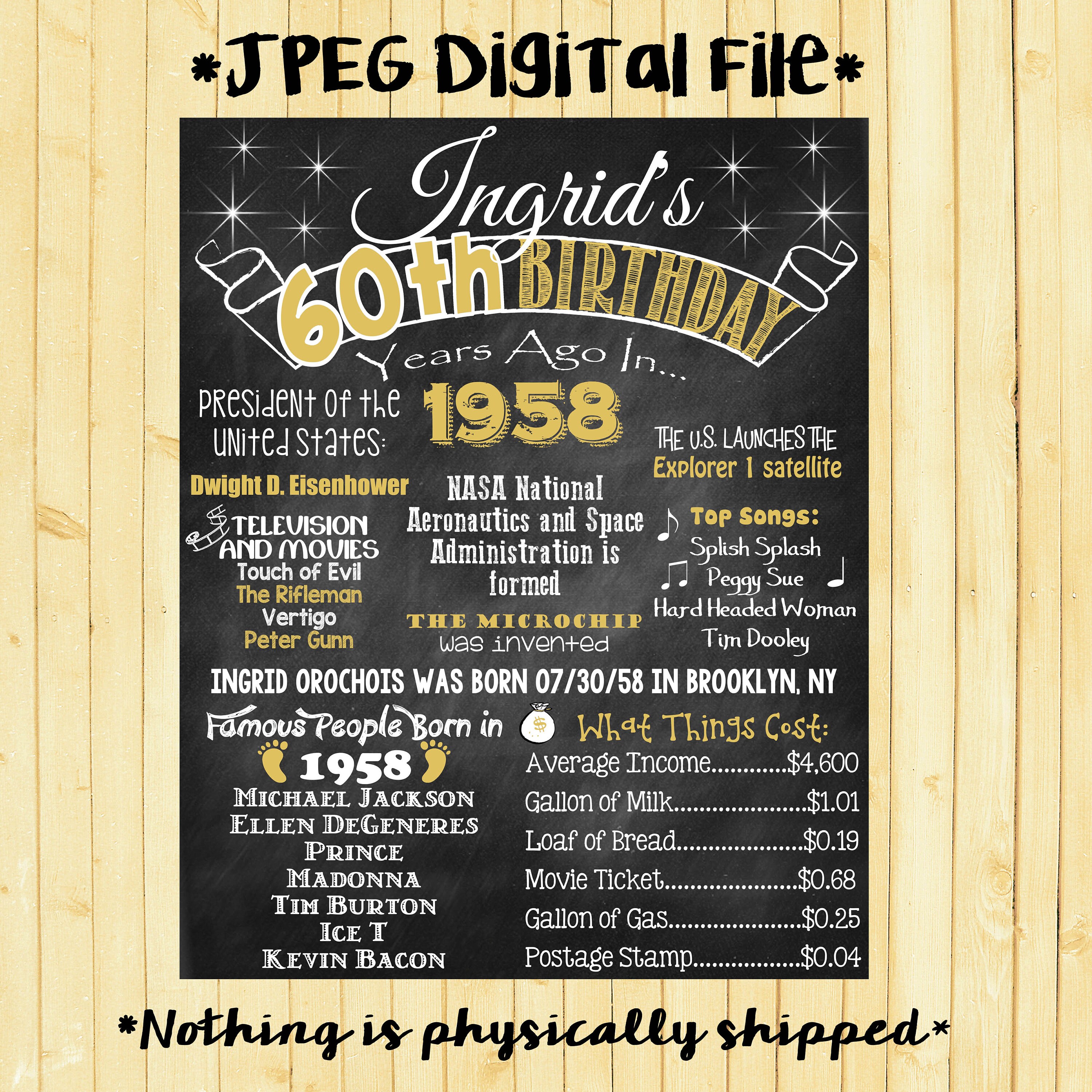 Gold 60 Geburtstag Tafel 1958 Poster vor 60 Jahren in 1958 Etsy