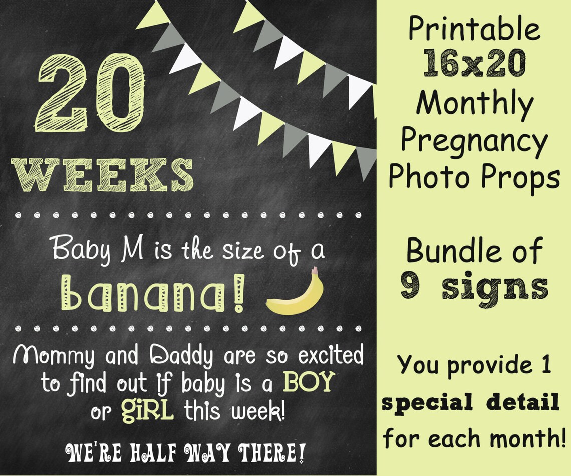 Printable Pregnancy Countdown Chalkboard Photo Prop Sign Set Etsy