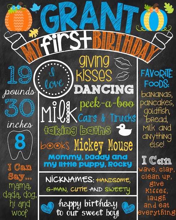 Fall Birthday Chalkboard Poster Sign Chevron Fall Chalk Boy Pumpkin Il_570xn