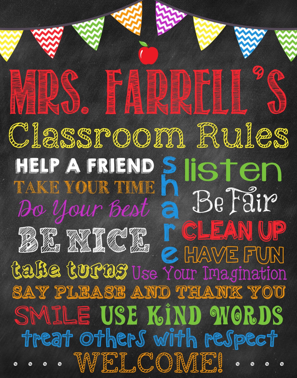 Classroom Rules Chalkboard // Classroom Rules // Teacher Etsy