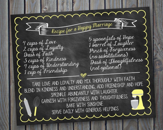 Printable Bridal Shower Recipe for a Happy Marriage Chalkboard | Etsy