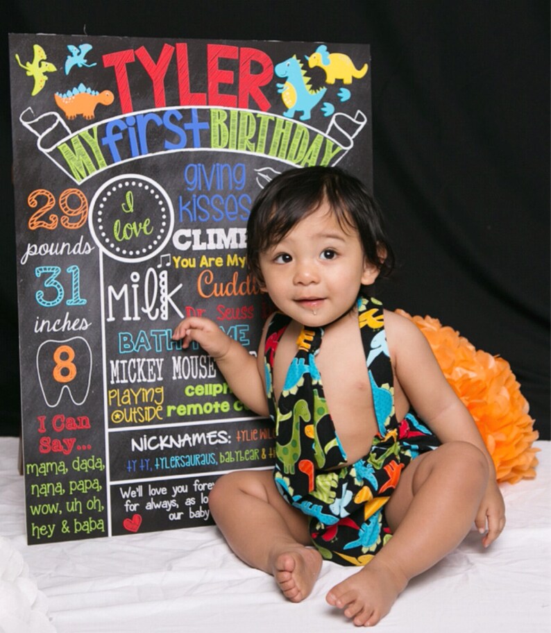 Dinosaur First Birthday Chalkboard Poster Sign Dinosaur Theme Etsy