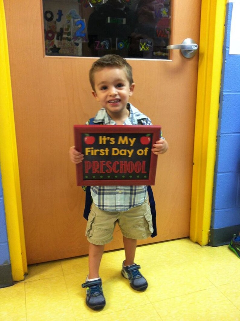 First Day of School Chalkboard First Day of Preschool Poster Etsy