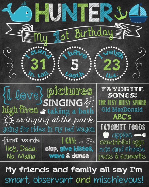 Whale Birthday Chalkboard Poster Chalkboard Poster 1st Birthday Poster Whale Theme Nautical Il_570xn