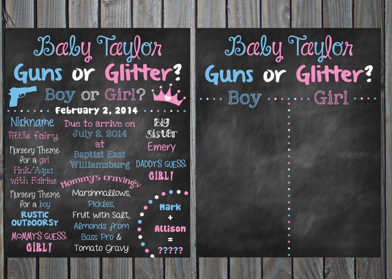 Custom Printable Gender Reveal Guns or Glitter Baby Shower Etsy