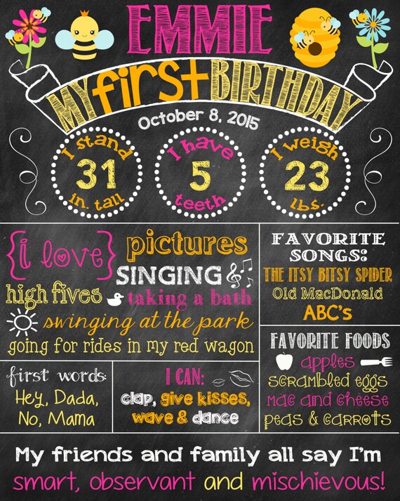 Bumblebee First Birthday Chalkboard Bee First Birthday Poster Bumblebee Birthday Bee Birthday *DIGITAL FILE Il_570xn
