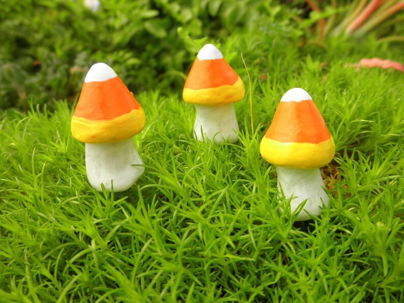Halloween Candy Corn Mushrooms Set of 3 Fairy Garden Etsy