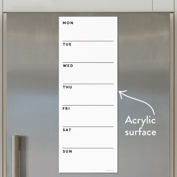 Calendar for non-magnetic fridge or wall - Acrylic fridge calendar - Lucite calendar -  Dry erase calendar - Weekly calendar