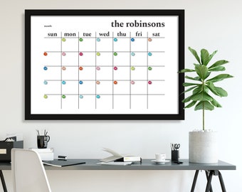 Large Dry Erase Calendar | Framed Whiteboard Calendar | Custom Family Name | Premium Acrylic Weekly Planner | Home Office Organizer