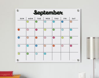 Dry erase calendar - Magnetic Acrylic Calendar - Lucite calendar -  Whiteboard calendar - Magnetic calendar.