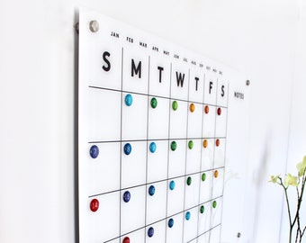 Acrylic Calendar MAGNETIC! Notes on side.  Lucite calendar -  Dry erase calendar - Magnetic calendar - MAGNET NUMBERS sold separately