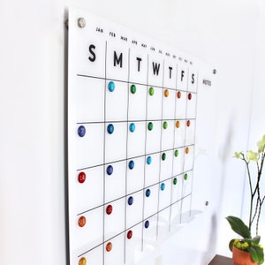 Prachtige magnetische acrylwandkalender met notities | Bordkalender voor droog wissen | Premium schrijfoppervlak | Magnetische Lucite Planner voor Bureau
